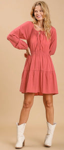 Rosy Long Sleeve Tiered Dress