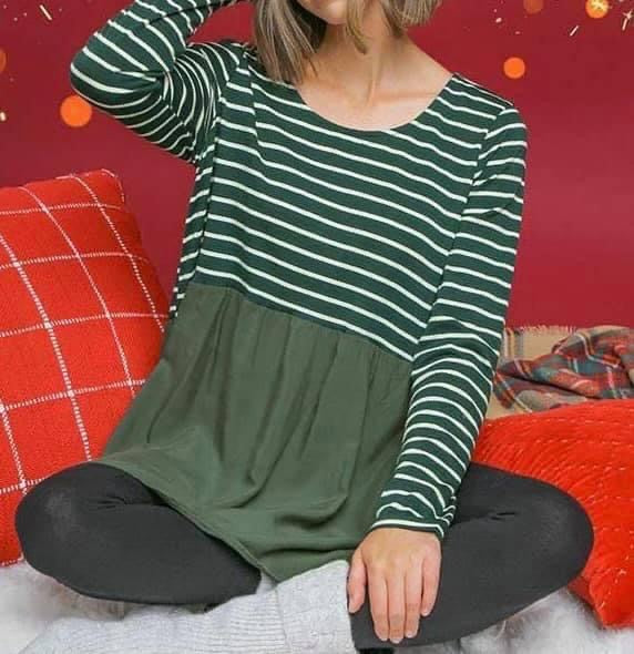 Green Long Sleeve Striped Top